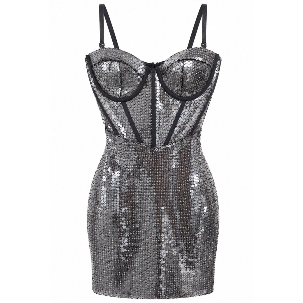 Chicways S Silver Sequin Corset Bustier Mini Dress Halloween Showgirl Party